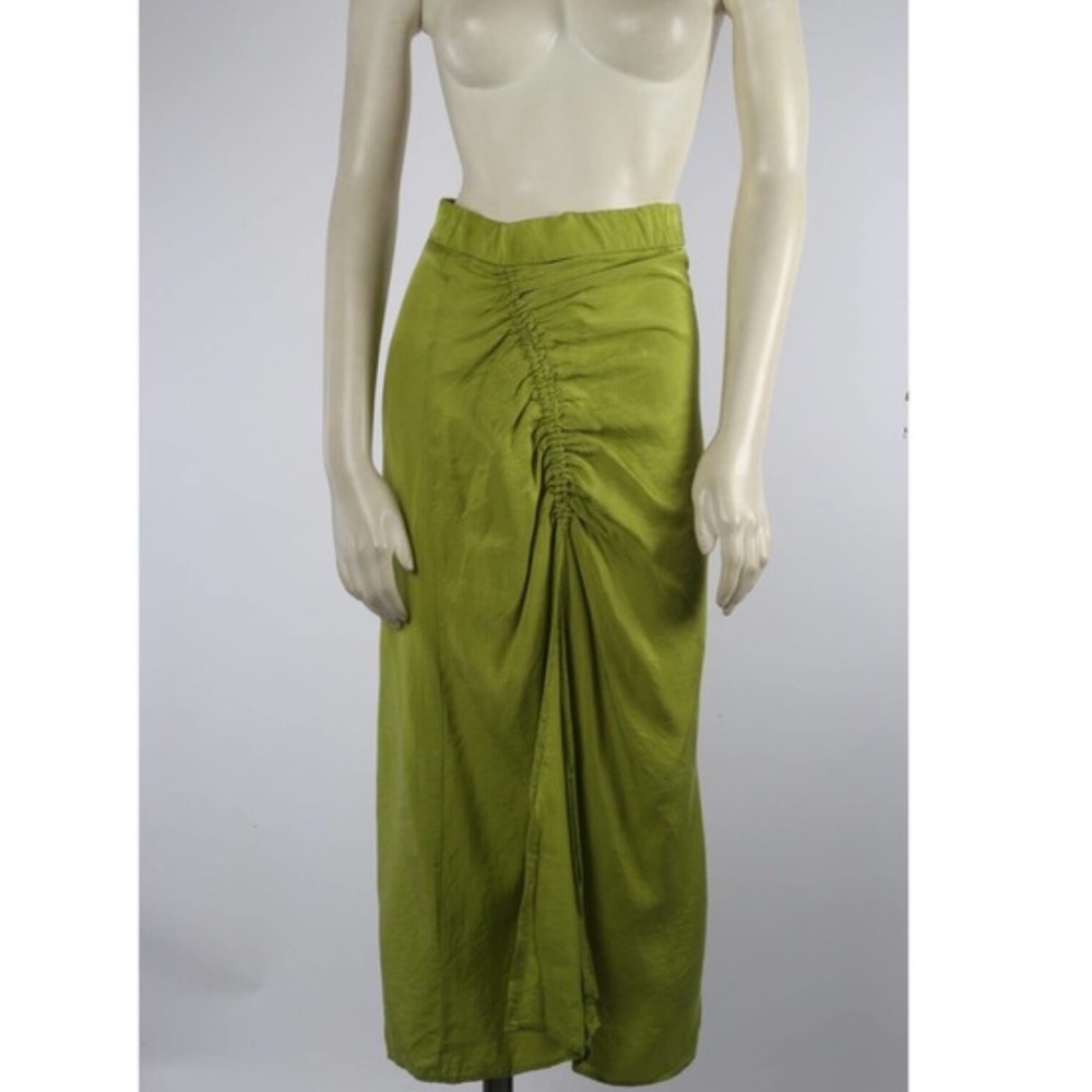 Zara green midi skirt with ruched slit